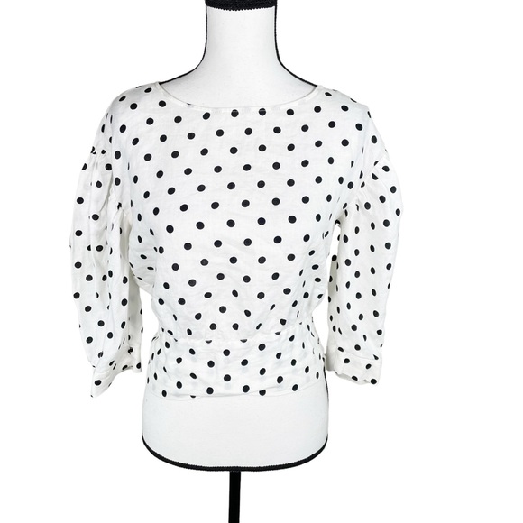 Zara Polka Dot Linen Tie Waist Blouse - Picture 4 of 9